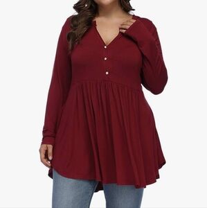Allegrace Maroon V-neck Henley Babydoll Blouse Size 4x Like New!